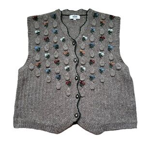 VTG 90s XL Wool VEST embroidered knitted  Alpine Trachten cottagecore folk-style